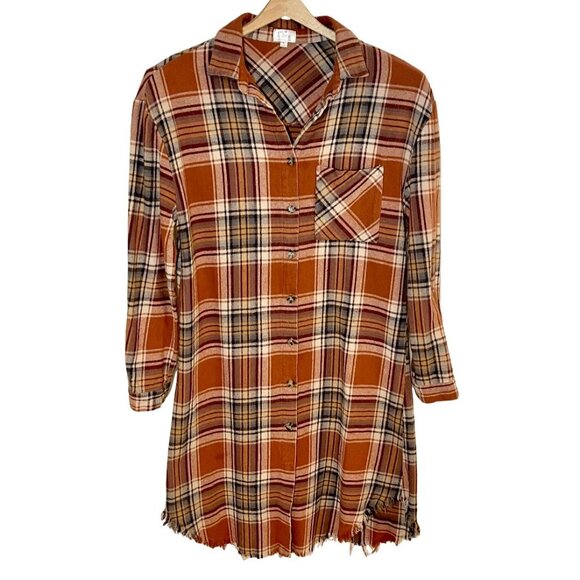 Dizzy Lizzy Flannel Tunic Shirt Dress Size Medium Autumnal Plaid Boho Hay Ride - Picture 1 of 12